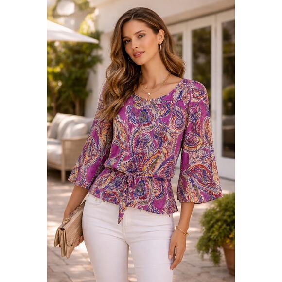 Lauren Ralph Lauren Tops - NWT Lauren Ralph Lauren M paisley blouse 100% cotton bell sleeves. 